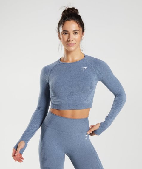 Women's Gymshark Vital Seamless 2.0 Cropped Tops Blue | NZ 3ITXEO